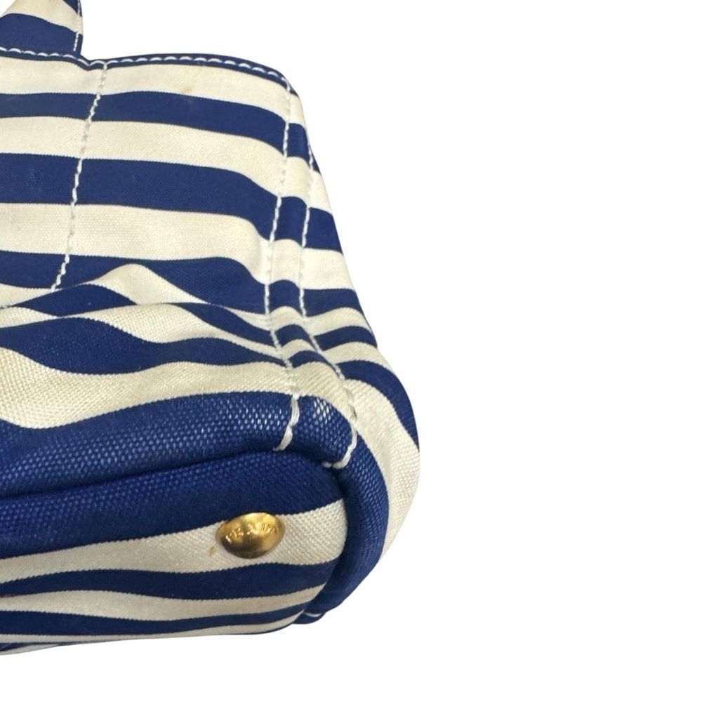 Prada Striped Blue & White Printed Canvas Large Canapa Tote Bag Auth - Picture 7 of 15